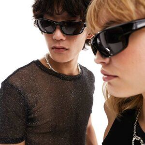 ASOS AJ Morgan black retro wraparound matrix sunglasses